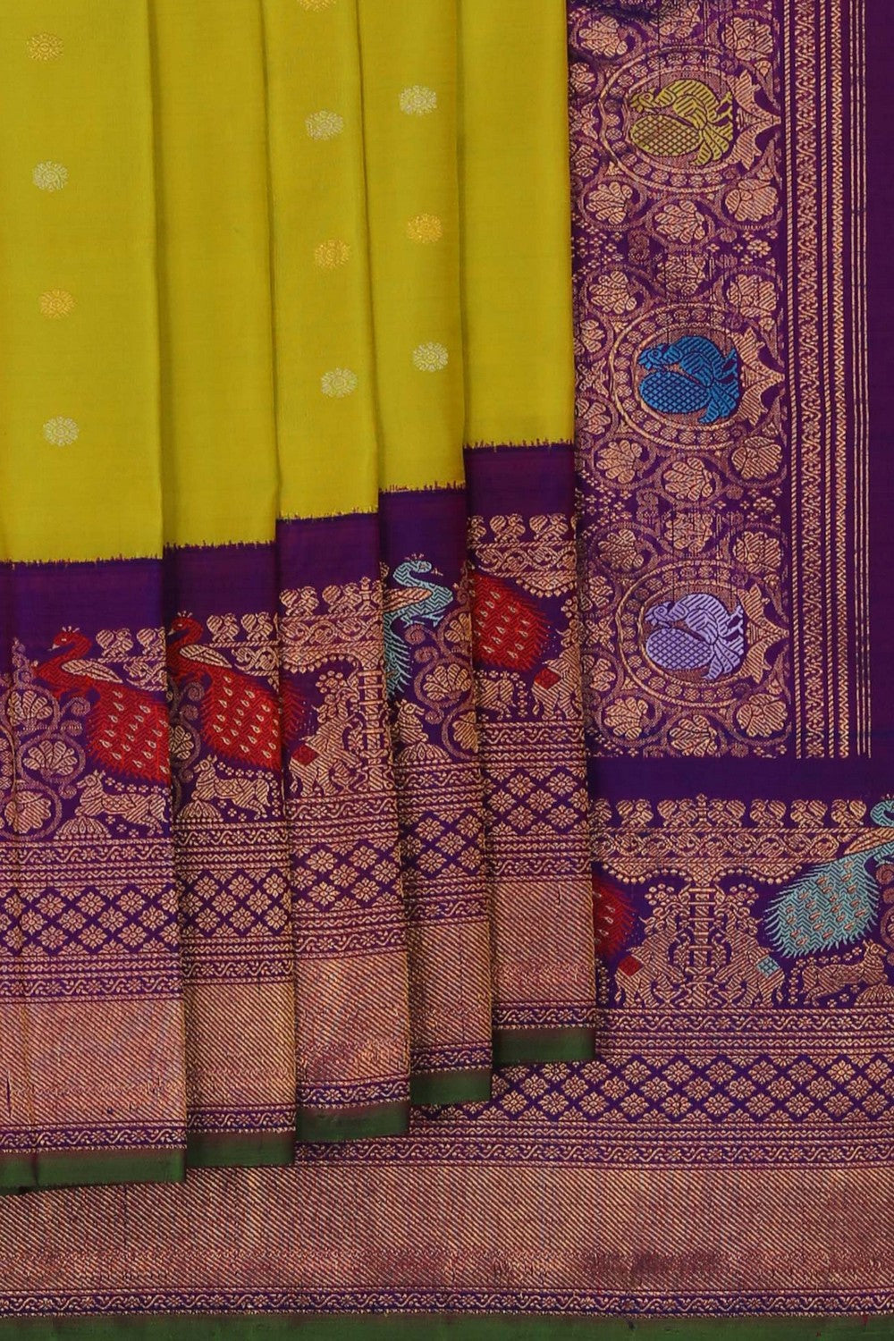 Image of Gadwal Silk Yellow Saree